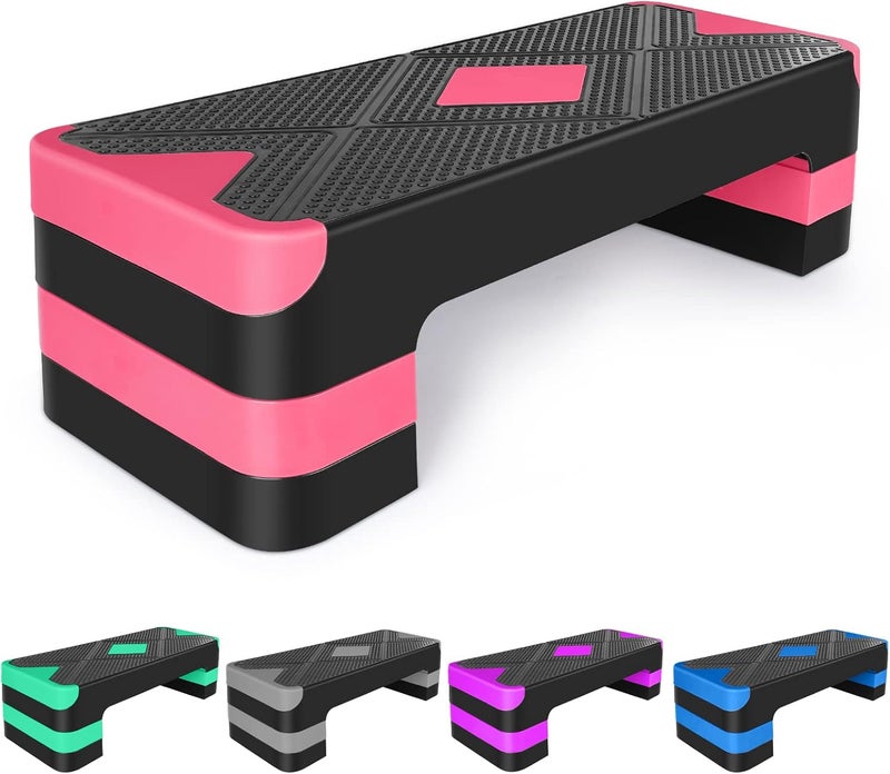 HooKung Adjustable Workout Aerobic Stepper in Fitness & Exercise Step Platform Trainer 3 settings adjustable height 4”-6”-8” - Image 1